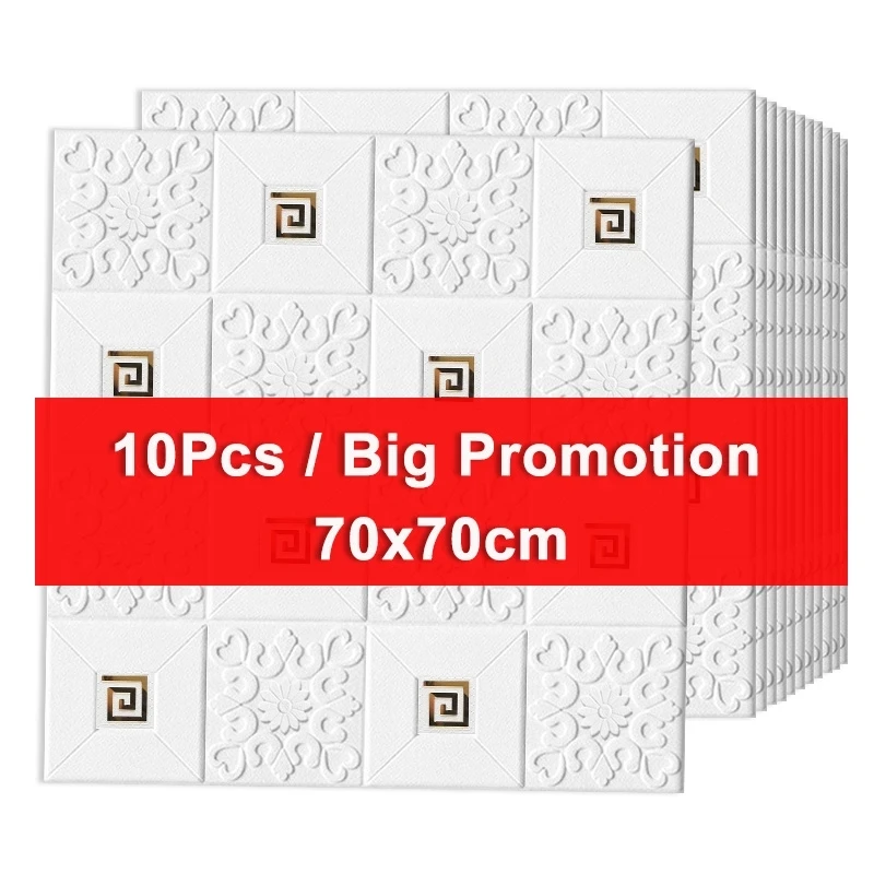 Stereo Wall 3D Foam Stickers Ceiling ddmysmile Panel Roof Decal Self Adhesive Mirror Sier Gold Decor Living Room Children 70X70cm Smile