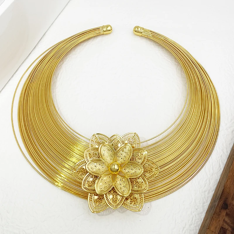 Set Vintage Women Jewelry Gold Plated Necklace Earrings Bracelet Ring Dubai Set Jewelry Wedding ddmysmile Party Accessories Smile