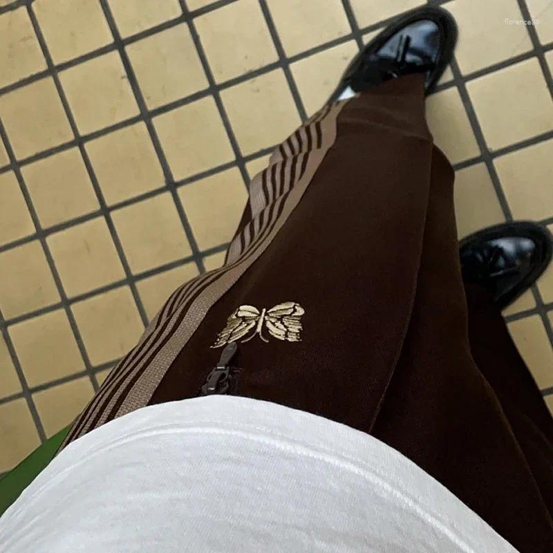 Men's Pants Pants NEEDLES Arrival Butterfly Embroidery Cotton Track Stripe Sweatpants Oversize Trousers z250226