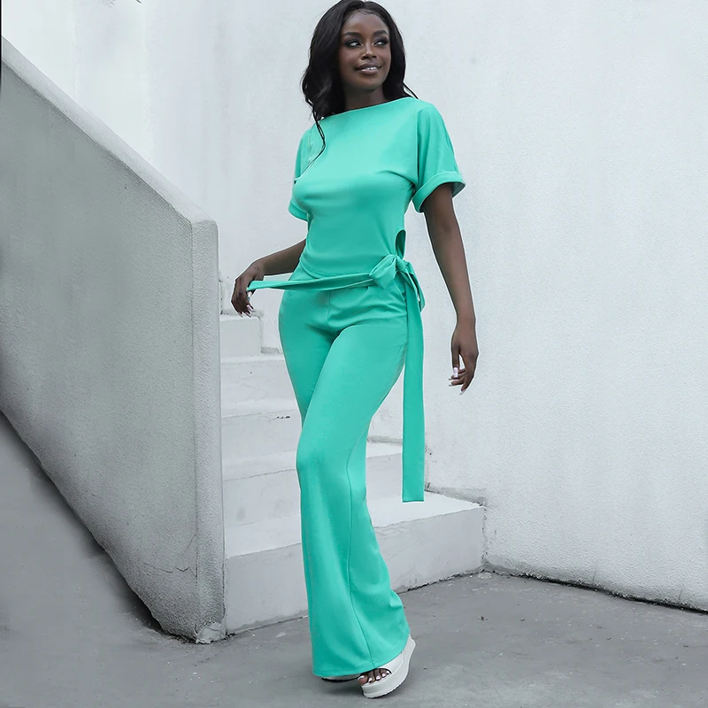 Streetwear Women 2Pcs Casual ddmysmile Sets Solid Color Tops And High Waist Wide Leg Pants Elegant Suits Lady Summer Outfits New Fashion Smile