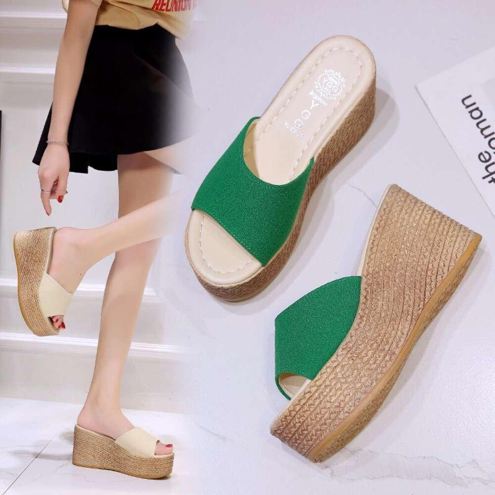 Pok Heel Fish Mouth Cool Slippers for 2023 Spring/summer New Pink One Line Large Size 42 43 Beach Women ddmythur