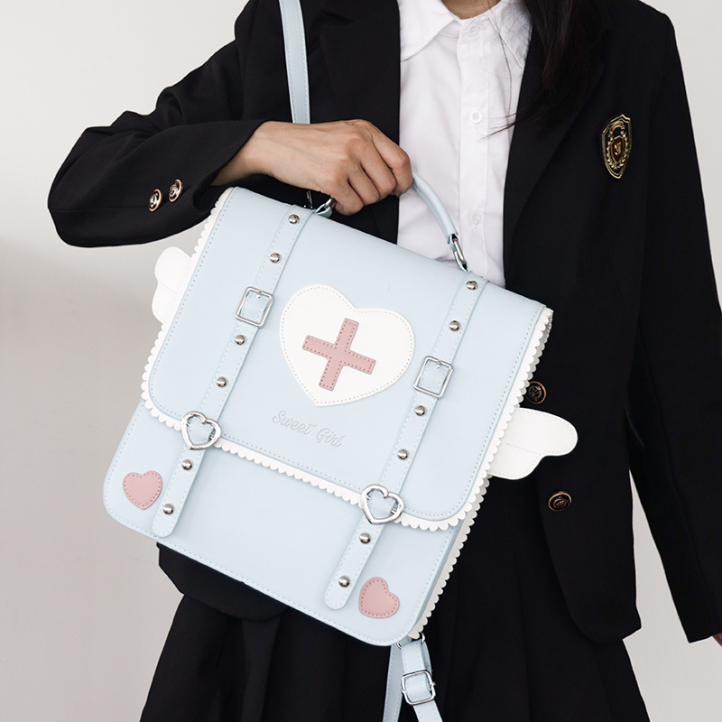 Japanese Cartoon Anime Sweet Backpacks Cute Kawaii Heart Angel Wings Girls JK Schoolbags Y2k Women Preppy Casual Backpack