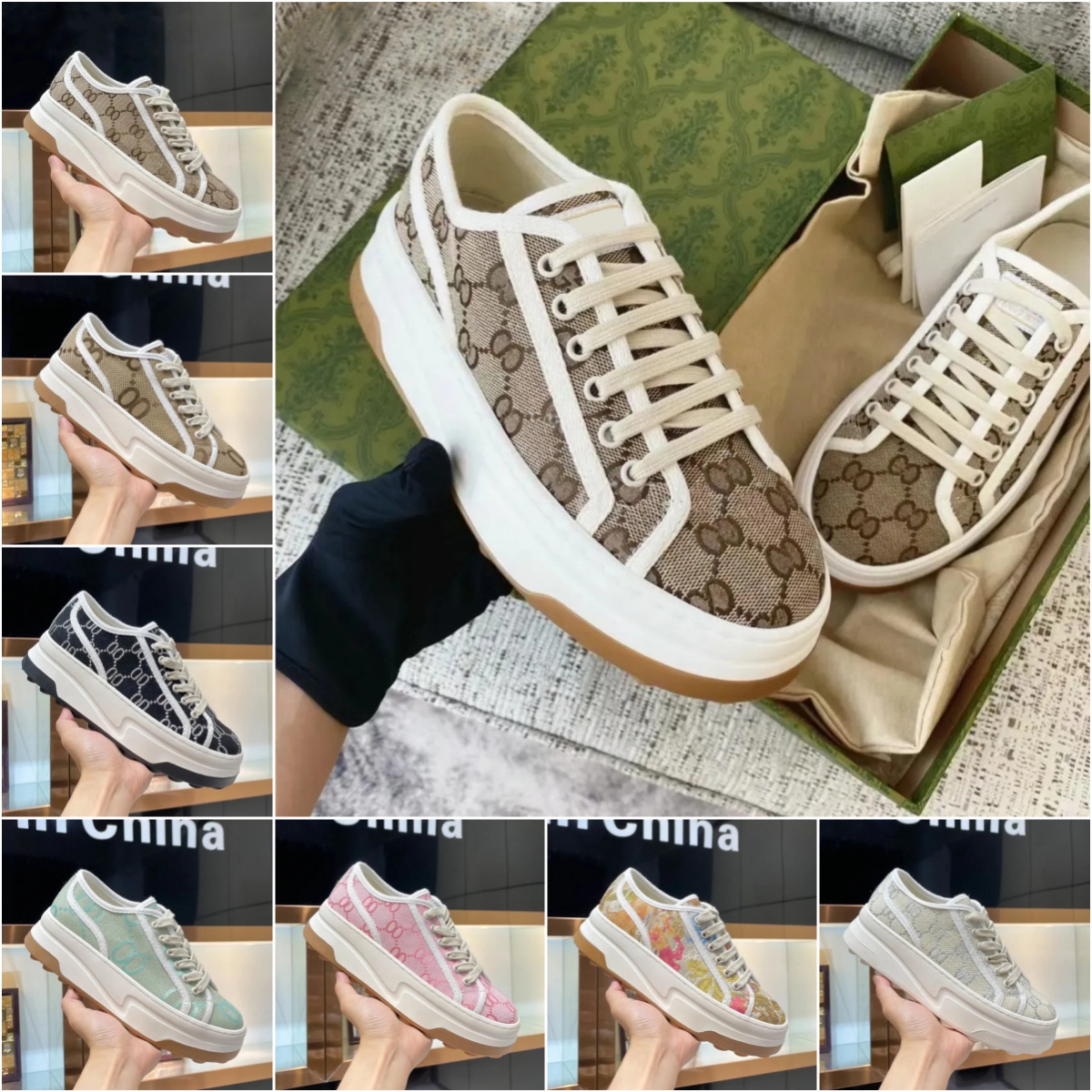 Designer Platform Canvas Shoes Women Men Italy high top Letter Sneaker Beige Ebony Casual Tennis Shoe Fabric Trims Height Increasing