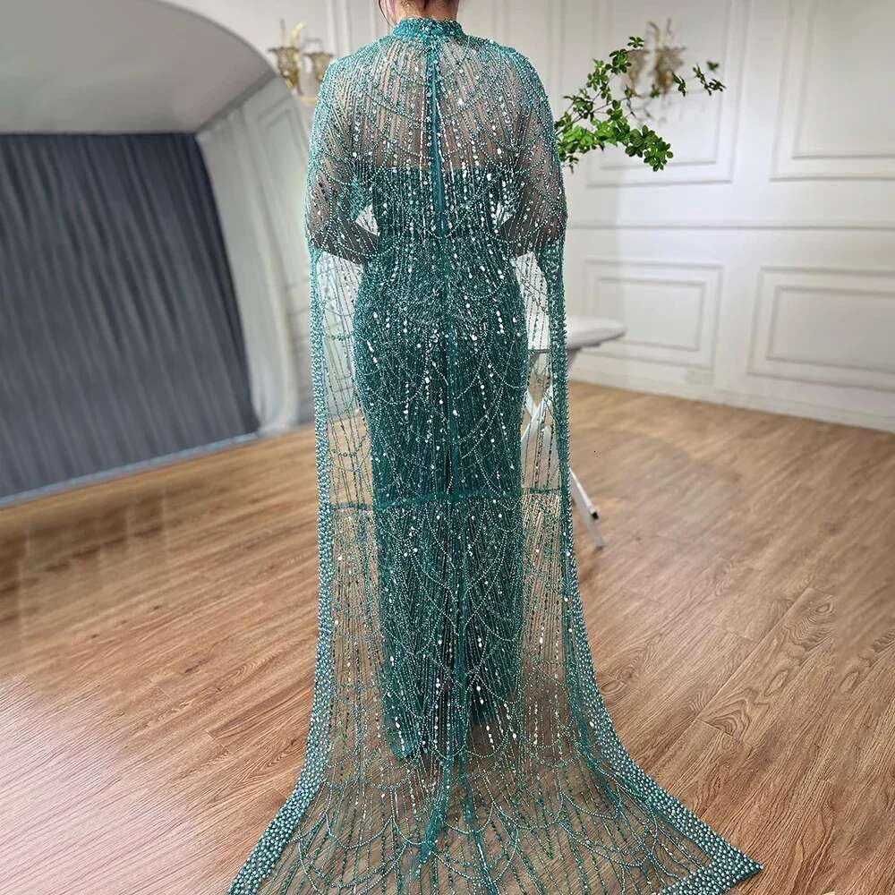 Mermaid Arabia Nude Long Cape Evening Dresses Gowns For Formal Ocn LA Customized mal