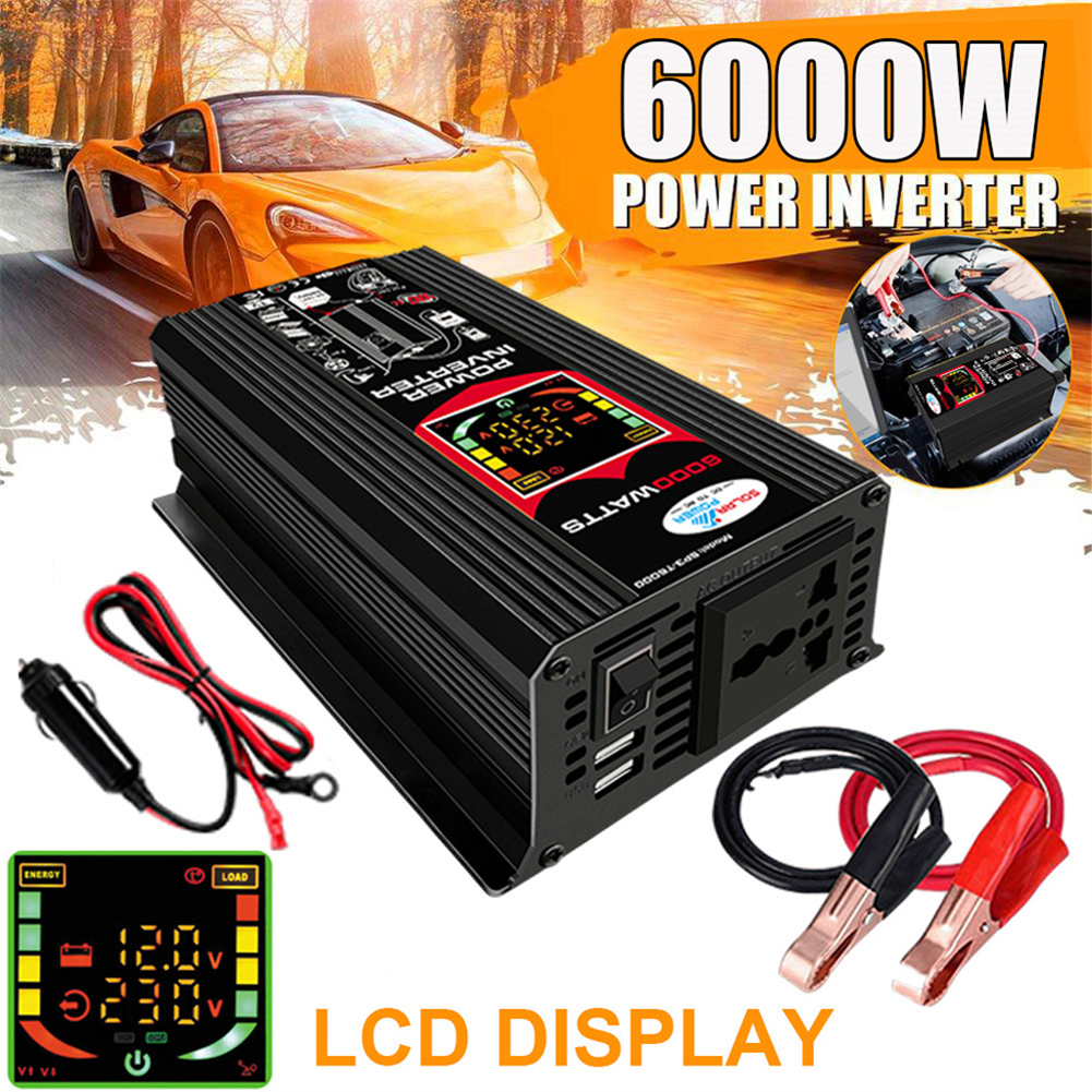 6000W/4000W Power Modified Sine Wave Dual USB Car Inverter Converter DC 12V to AC 110V/220V Voltage Transformer