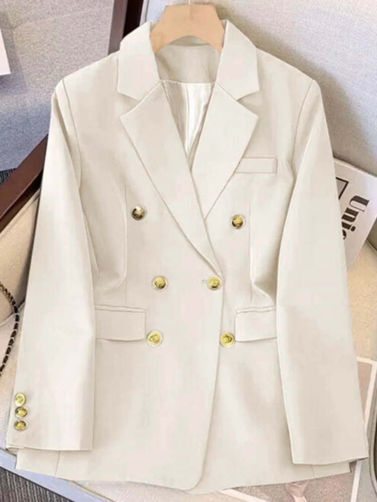 Elegant Office Lady Blazer Suit Metal Button Long Sleeve Coat High Waist Straight Pants Set Spring Chic Women 2 Piece Sets 240329
