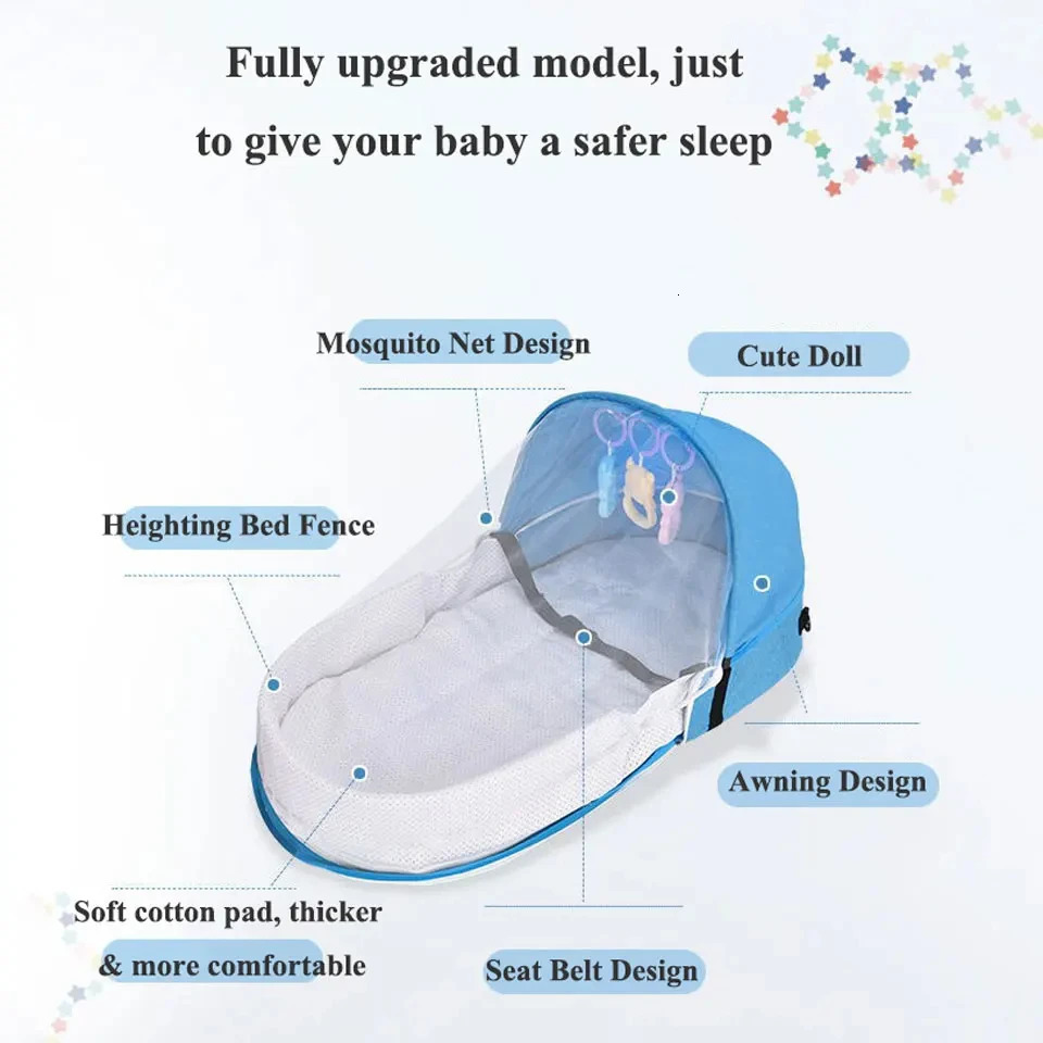 Baby Bed Folding Portable Baby Crib with Net and Awning Baby Nest Portable Baby Bed for Camping Infant Bed Bassinet for Baby 240326