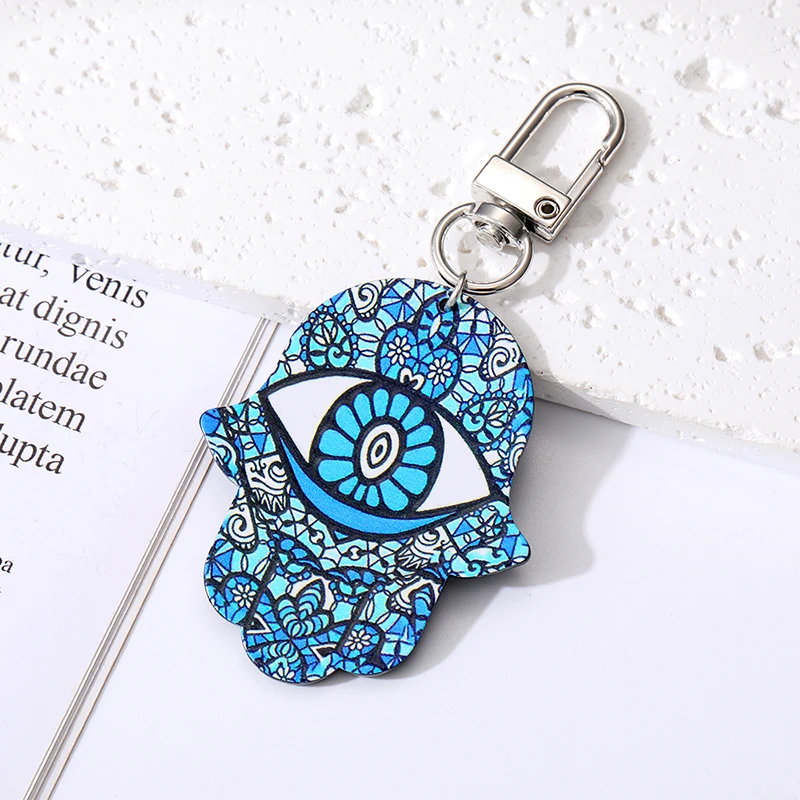 Eye Star Flower Evil Hamsa Hand Keychains Keyring New Acrylic Retro Ethnic Fatima Hand Blue ddmysmile Eye Bag Car Box Accessories Smile