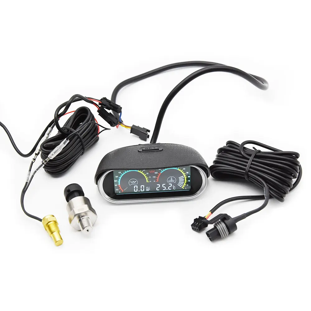 Universal 2 in 1 Car Gauges Digital Oil Pressure Gauge + Water Temperature Gauge with M10 Temp Sensor fit for 12V/24V Car Truck