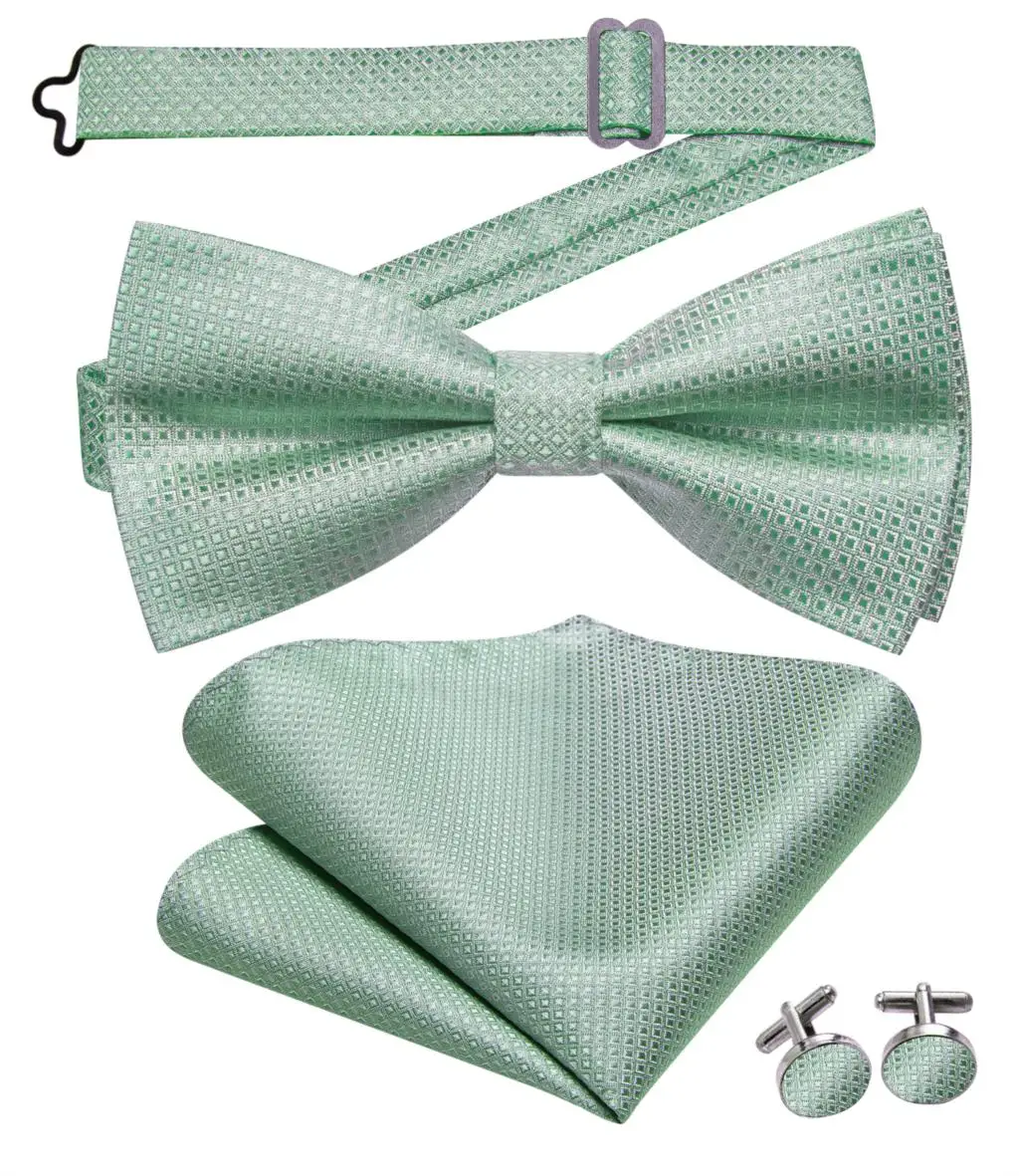 Sage Hi-Tie Green Jacquard Bowties for Men Silk Butterfly Tie Bow Tie Hanky Cufflinks Wedding Party Gift Bowtie Wholesale smile
