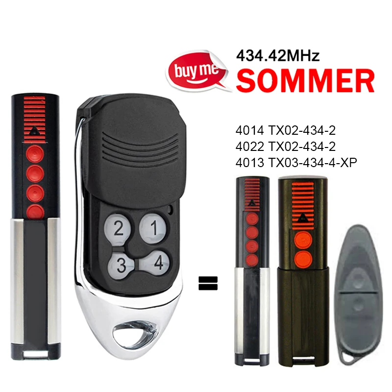 SOMMER TX03-434-4-XP / 4022 TX02-434-2 / 4014 TX03-434-2 2025 / 4013 TX03 434 4 XP Garage Door new Remote Control Gate Opener 434.42MHz