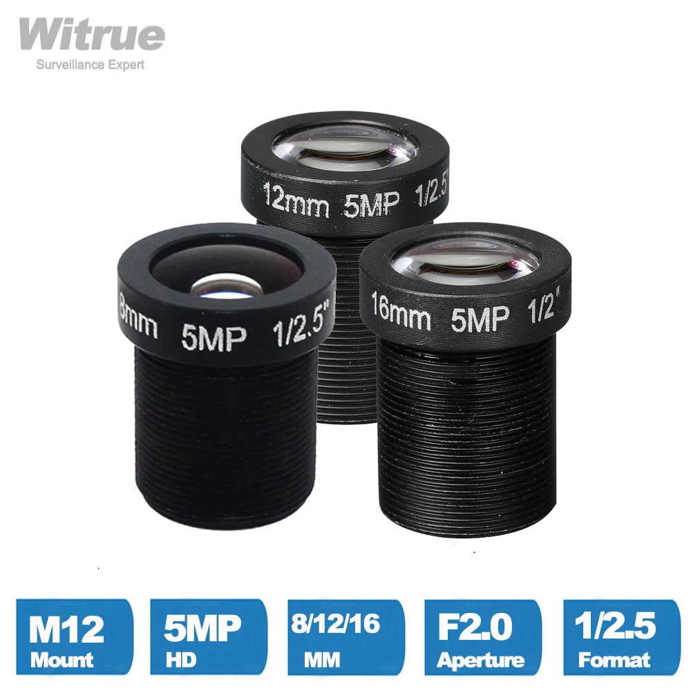 Camera Lens CCTV HD 5 Mega Pixel M12 Mount 8MM 12MM 16MM Optional 1/2.5" F2.0 For Surveillance Security IP Cam