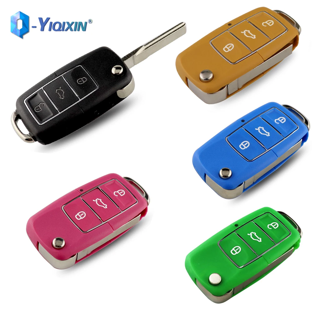 Multi-Color 3 Buttons YIQIXIN Flip Remote Car Key Shell For VW Jetta Golf Passat Beetle Polo Bora Sharan Skodat Case smile