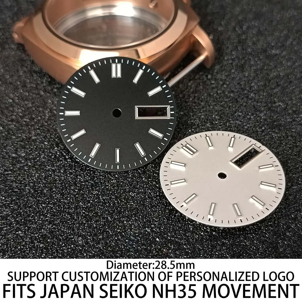 Double calendar dial with diameter of 28.5MM, green luminous dial, suitable for NH35/NH36 watch movement accessories