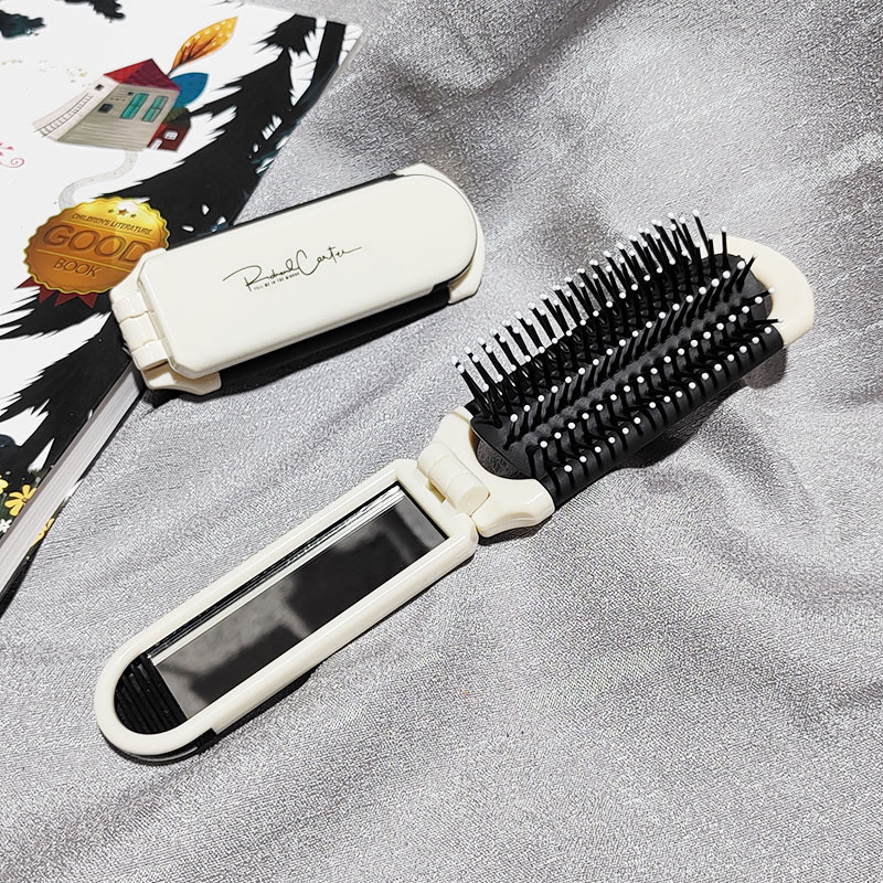 Hair Mini Folding Brush Massage Comb Head Massage Anti-Static Portable Travel Hair Brush Girl Hair Combs With Mirror smile