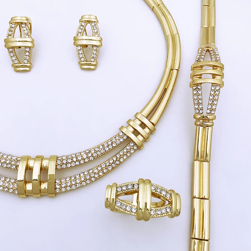 Set Jewelry Quality Women Gold Plated Dubai Set Jewelry Necklace Earrings Ring Bracelet Wedding Party Accessories smile