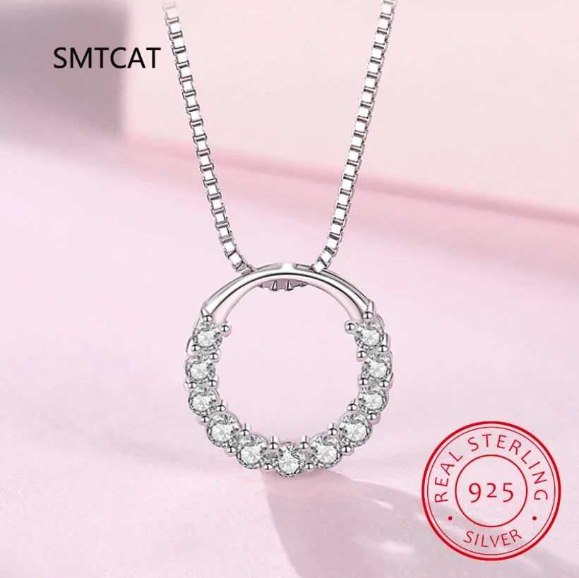 Necklace Real Solid Moissanite Sterling Sier Dia Circle Pendant Necklace for Women Men Promise Wedding Gift Jewelry smile