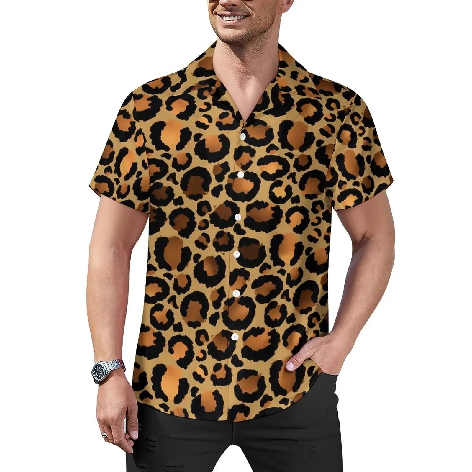 Sexy Red Leopard Hawaiian Spots Men's Shirts For Man Clothing ddmysmile Casual Vintage Y2k Summer Beach Street Style Plus Size Blouse Smile