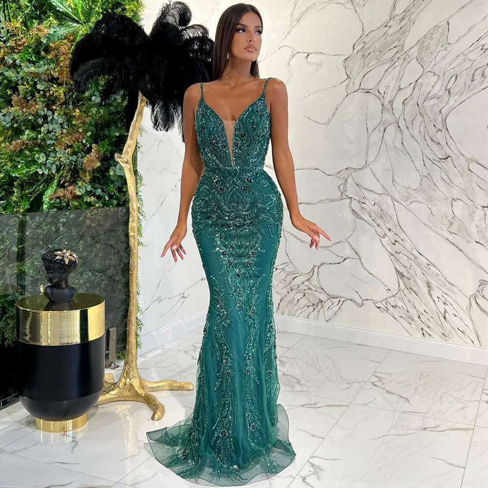 Skirt Customizedgreen Detachable Sexy Spaghetti Straps Mermaid Elegant Beaded Evening Dresses Gowns Party La71363
