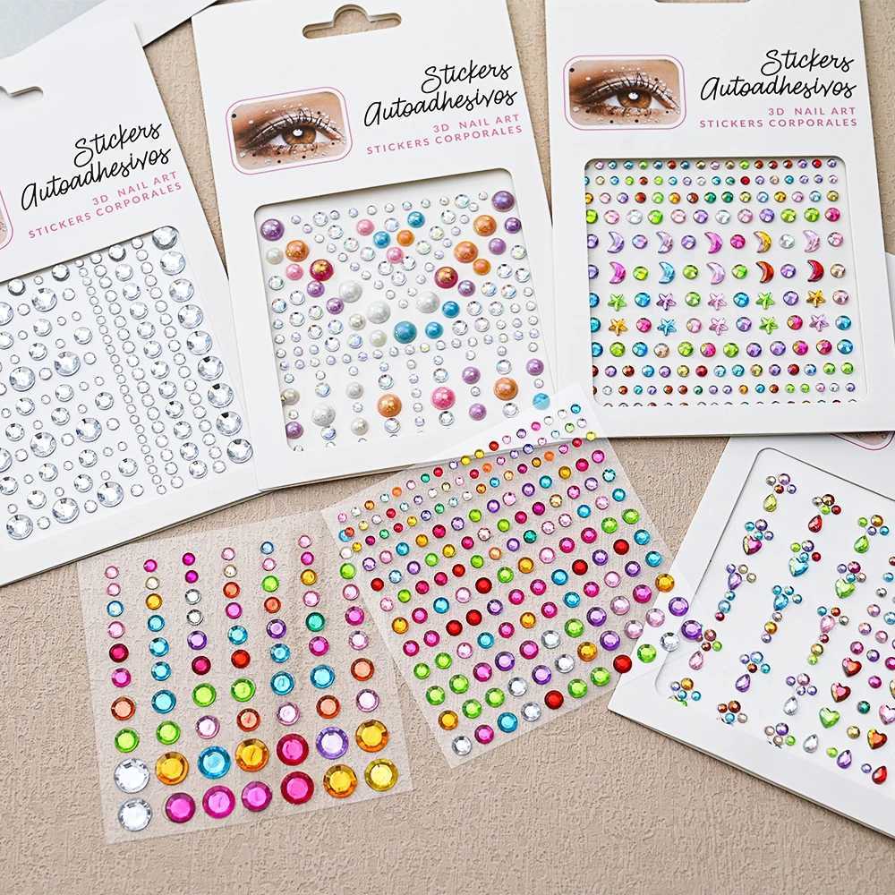 3D Facial Painting Tattoo Stickers Acrylic Diamond Water Diamond Stickers Self Adhesive Mixed Crystal Facial Decoration Stickers W250410