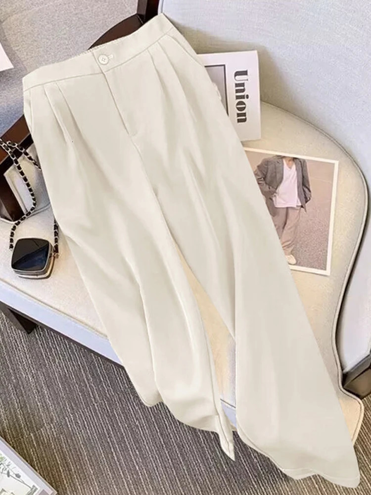 Elegant Office Lady Blazer Suit Metal Button Long Sleeve Coat High Waist Straight Pants Set Spring Chic Women 2 Piece Sets 240329