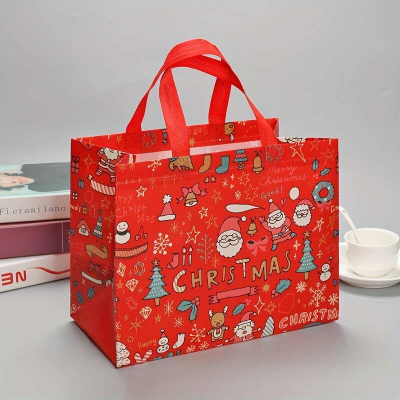 Christmas 8pcs Reusable Fabric Christmas Tote Shopping Bags, Non-woven Gift Bags