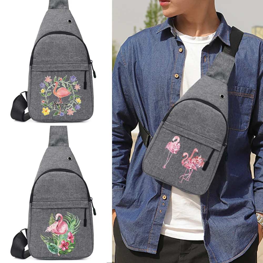 Multifunctional Chest Casual Men's Bag Flamingo Print Shoulder Bag Men's Short Travel Messenger Bag Double Storage Bag Waist Bag smile