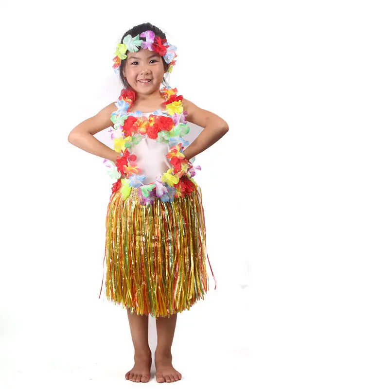 Adult Stage Plastic Kid Fibers Grass Skirts Hula Skirt Cosplay Costume Halloween Hawaiian Costumes Festive & Party Supplies smile &