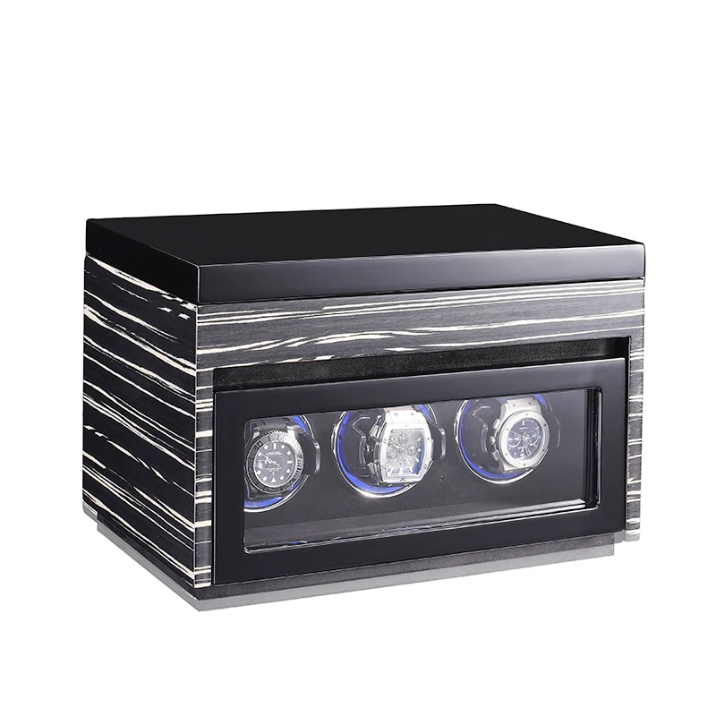 Luxury 4 Slot Mechanical Watch Winder Automatic Winding Wood Watch Storage Box Safe With Touch Control and LED Light Jewelry Box