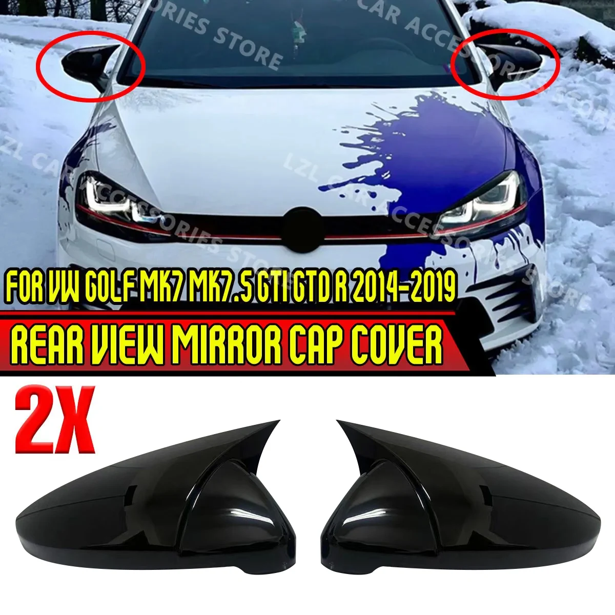 2Pcs Side Wing Rearview Mirror Shell Cover Trim for VW Golf 7 MK7 7.5 GTI GTD GTE R for Touran 2013-2020 Car Accessories