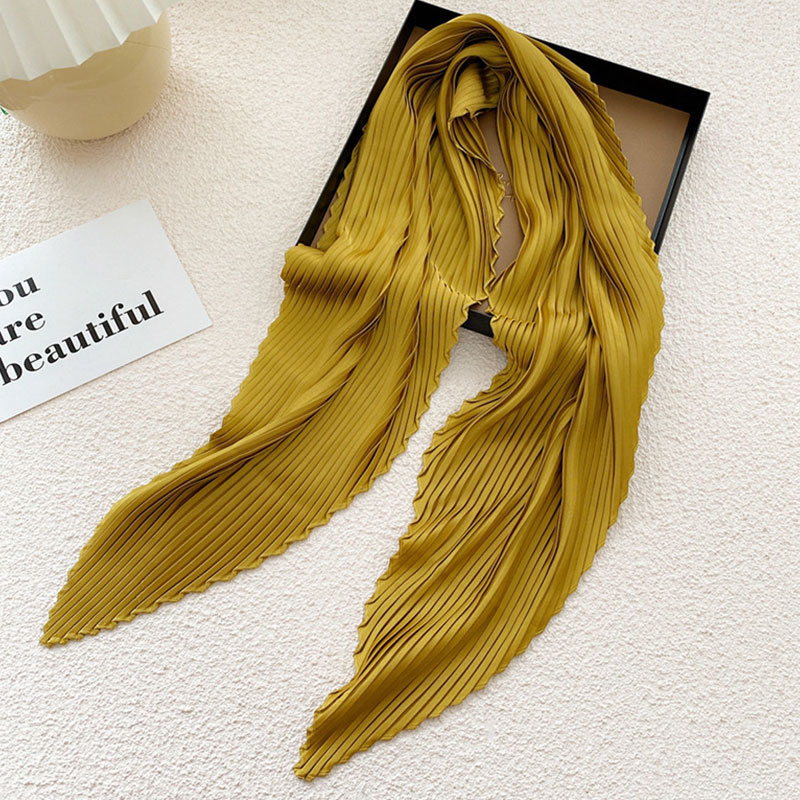 Women Solid Scarf Square Color Decorative Headscarf Crinkled Hair Scarf Silk Pleated Scarf Satin Neckerchief Neck Wear Scarves smile