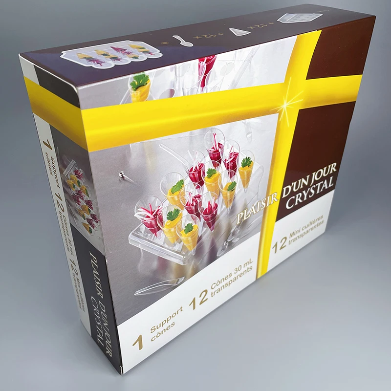 1 Set x Home Party Event Wedding Supplies Recyclable Dessert Buffet Displays+12 Mini Cones(45ml) +12 Mini Spoons