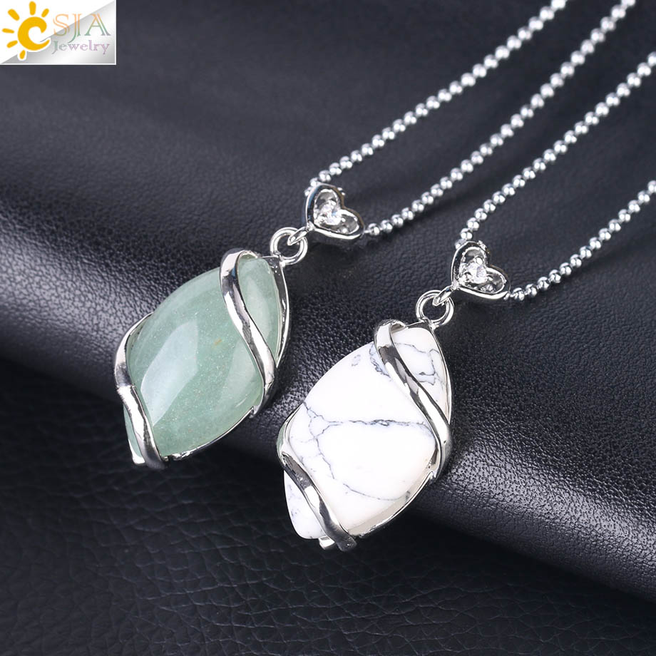CSJA Natural Stone Quartz Crystal 2025 new Necklace & Pendant for Women Healing Stones Pendants Shape Beads Amethysts Necklaces Men F563
