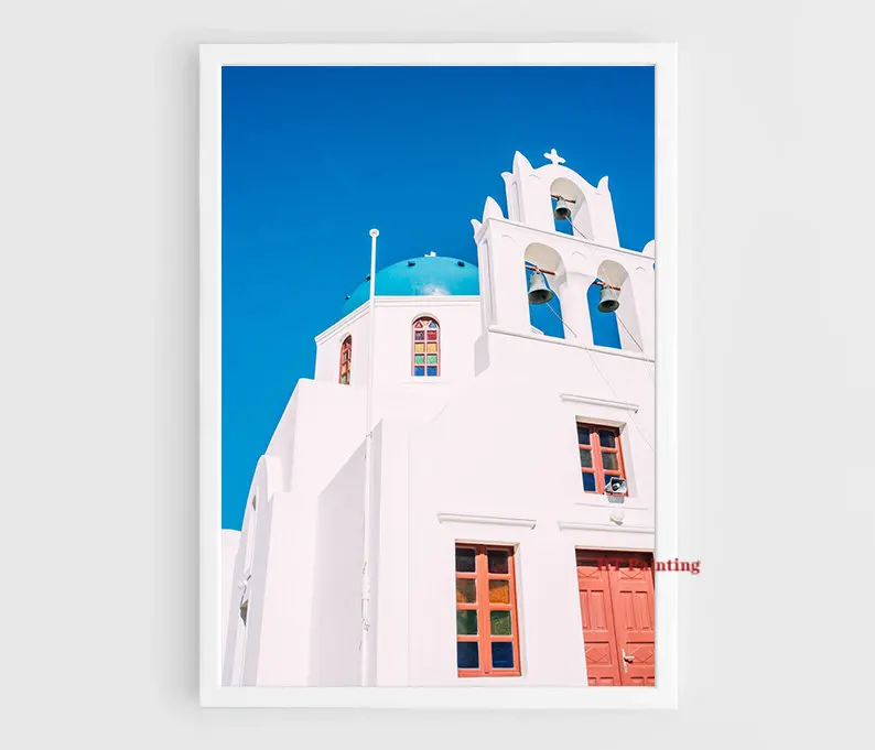 Island Santorini Aegean Greece Sea Landscape Poster Canvas Painting Nordic Wall Art Pictures Living Room Home Hotel Decor smile