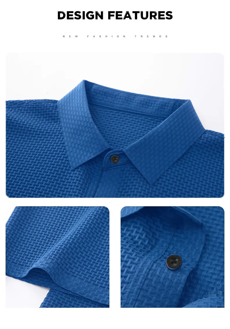 Mens breathable monochrome stretch ice silk Polo shirt mens button lapel casual high quality T-shirt Summer fashion trend 240407