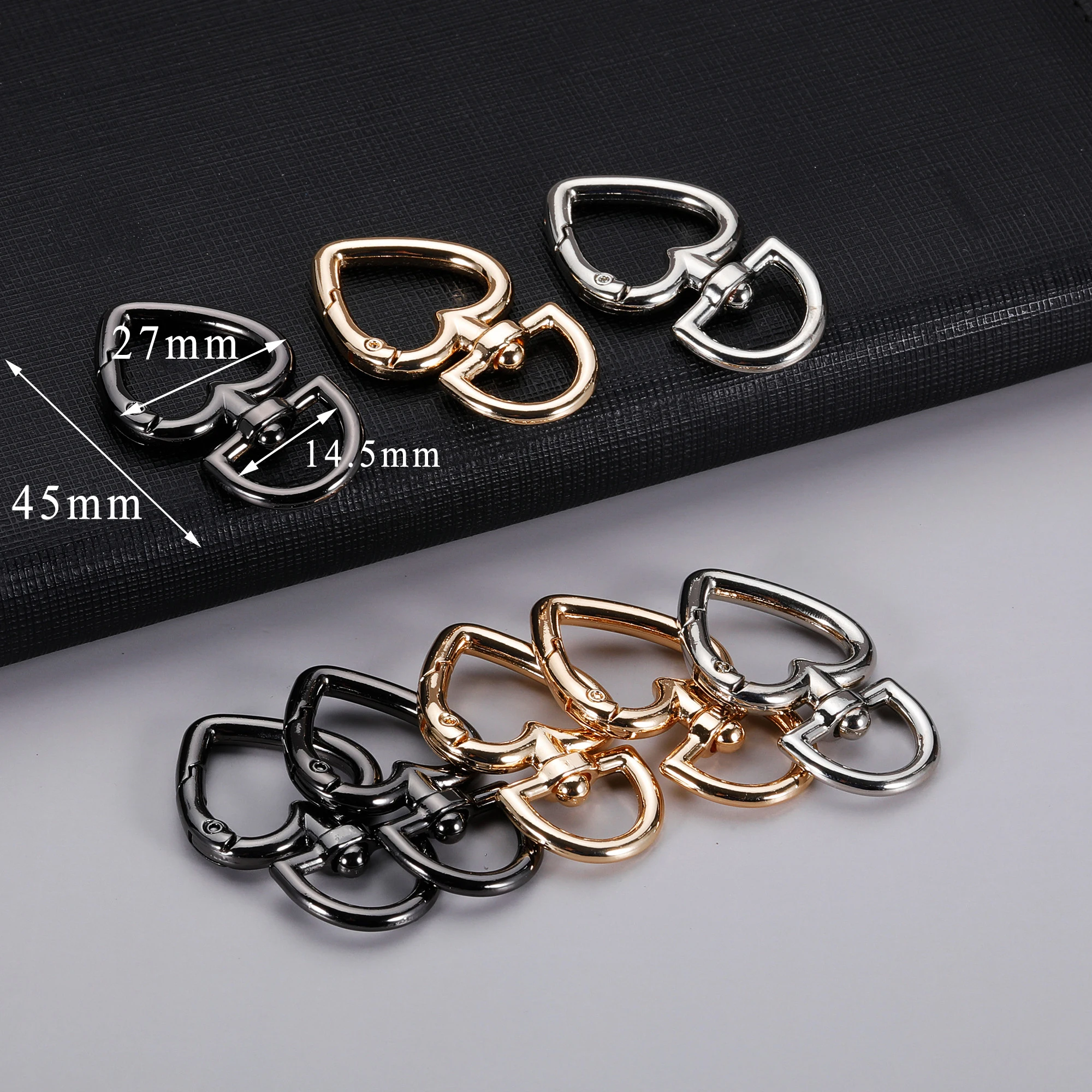 45mm Metal Heart 5pcs Shape Spring Clasps Openable Carabiner Keychain Clips Hook Dog Chain Buckles Swivel Connector Accessories smile