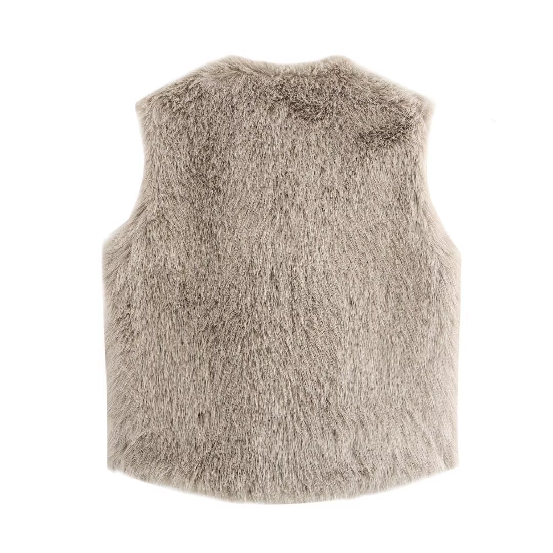Designer's new women's street fashion solid color faux fur vest jacket w020 0197