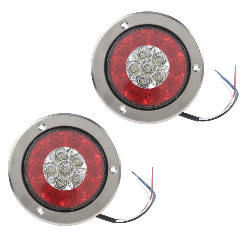MK-127 Round 16LED Truck Trailer Cargo Tail Stop Brake Taillights Running Turn Signal Lights Waterproof 12-24V 2 Pieces