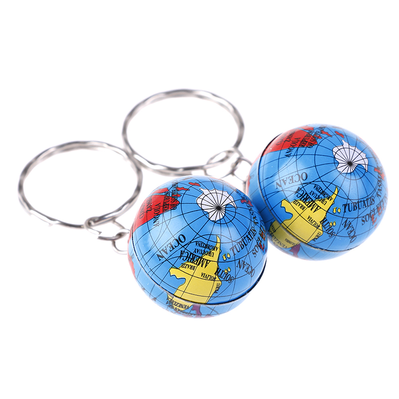 2Pcs Newest Globe Keychain Handmade World Map Planet Earth Geography Key Chain Glass Dome Keychains