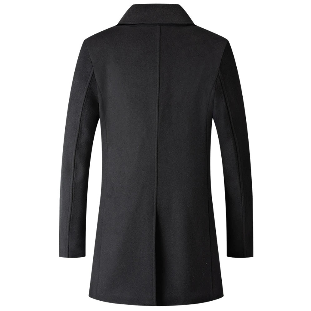 Double Breasted Coat Men Peacoat Wool Jacket Long Lapel Trench Coats Male Winter Windbreak Fashion Men Clothing