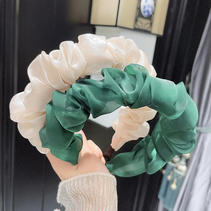 Ruched TwinkLei Vintage Organza Fold Headband for Women Korean Girls Bezel Hair Hoop Spring Summer Headwear Hairband Accessories smile