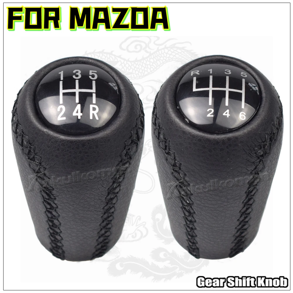 Shift Knob Gear 5/6-Speed For MAZDA 3 BK BL 5 CR CW 6 II GH CX-7 ER MX-5 NC III MT Leather Shifter Lever Arm Stick Headball New smile MX-