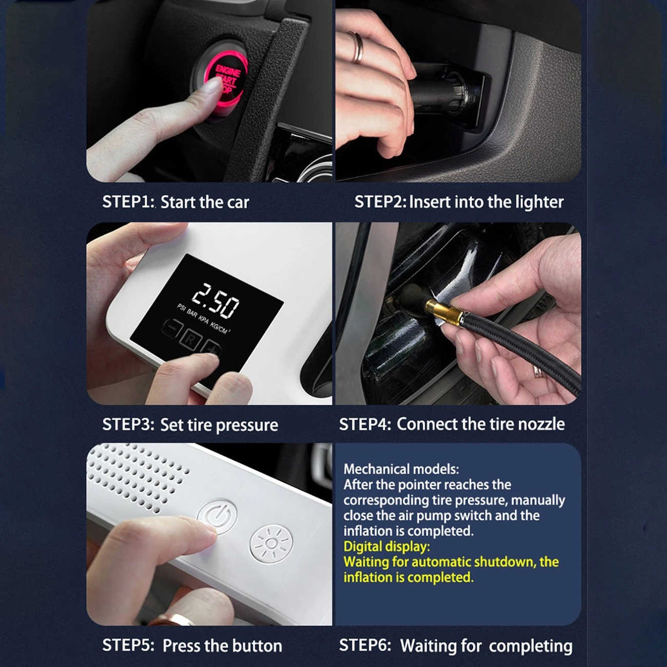 Universal Portable 120W 12V Auto Digital Display Car Air Pump Electric Tire Iator Tyre Pump with LED light Air Compressor smile