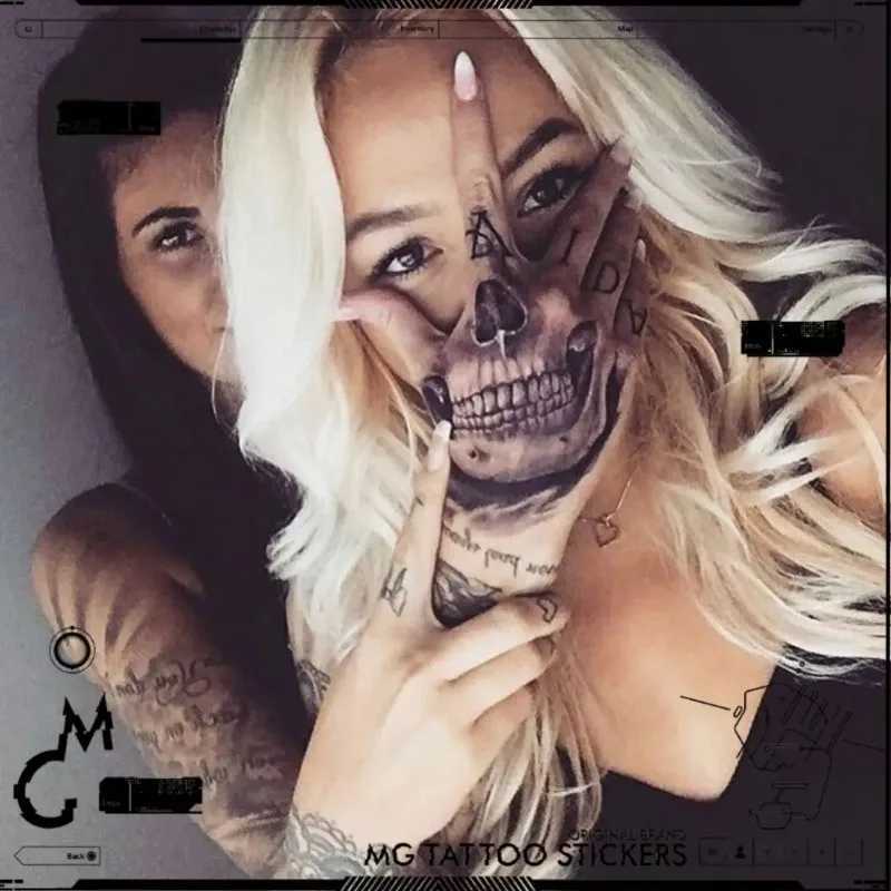 Skeleton Tattoo Stickers for Womens Facial and Hand Scary Temporary Tattoos Waterproof Skeleton Punk Fake Tattoos Durable Tattoo Stickers W241109