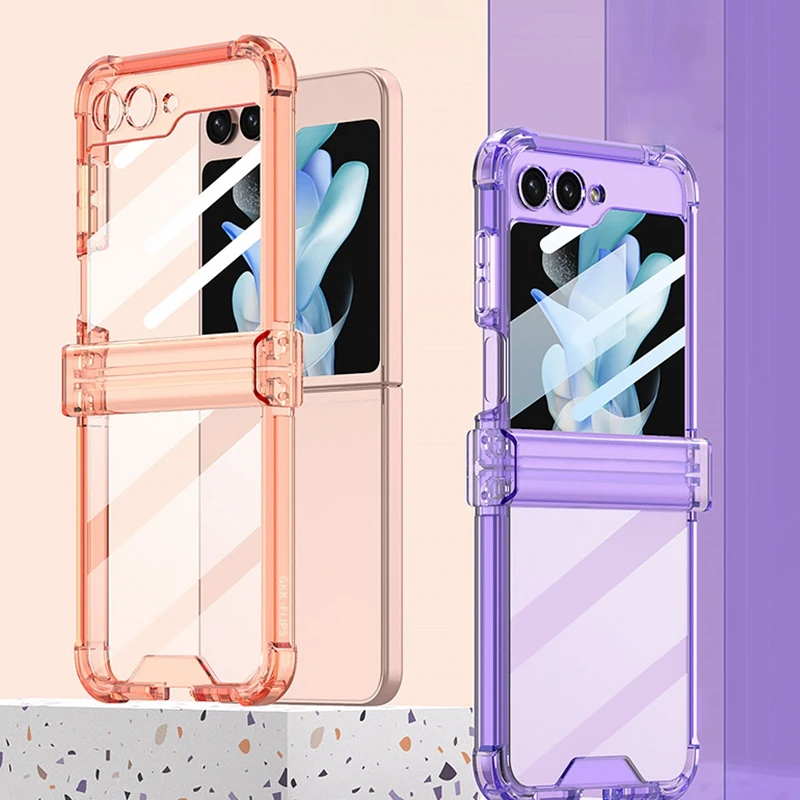 For Case Silicone Airbag Samsung ddmysmile Galaxy Z Flip 5 5G Hard Cases All-Included Hinge Bumper Shell Z Flip5 Zflip5 Protective Cover Smile