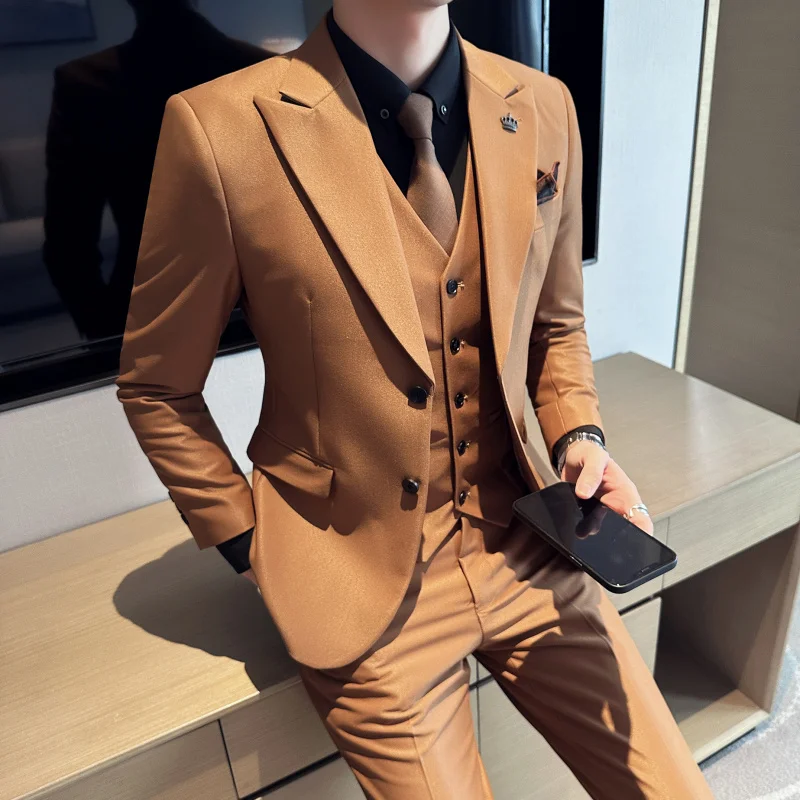Vest ( Jacket + + Pants ) 2023 Spring Men High-end Suit Formal Groom Wedding Tuxedo Mens Work Party Slim Fit Suit 3 Piece smile ( + + )
