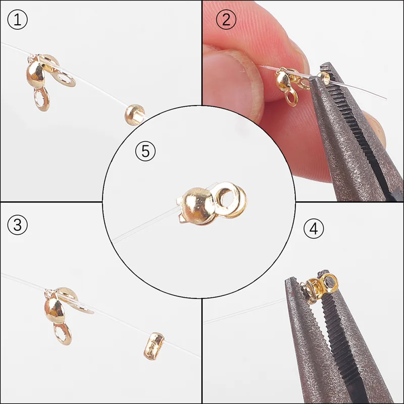 100Pcs 14K/18K/Platinum/Silver/Rose Gold Plating Brass Crimp Bead Caps Connectors For DIY Jewelry Finding Making Accessories