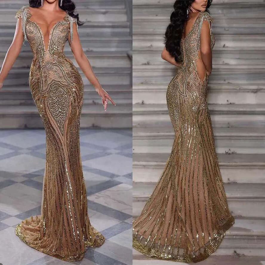 Gorgeous Evening Mermaid Backless Cut-Out Sequined Court Gown Party Dresses Vestido De Noite Custom Made 0213