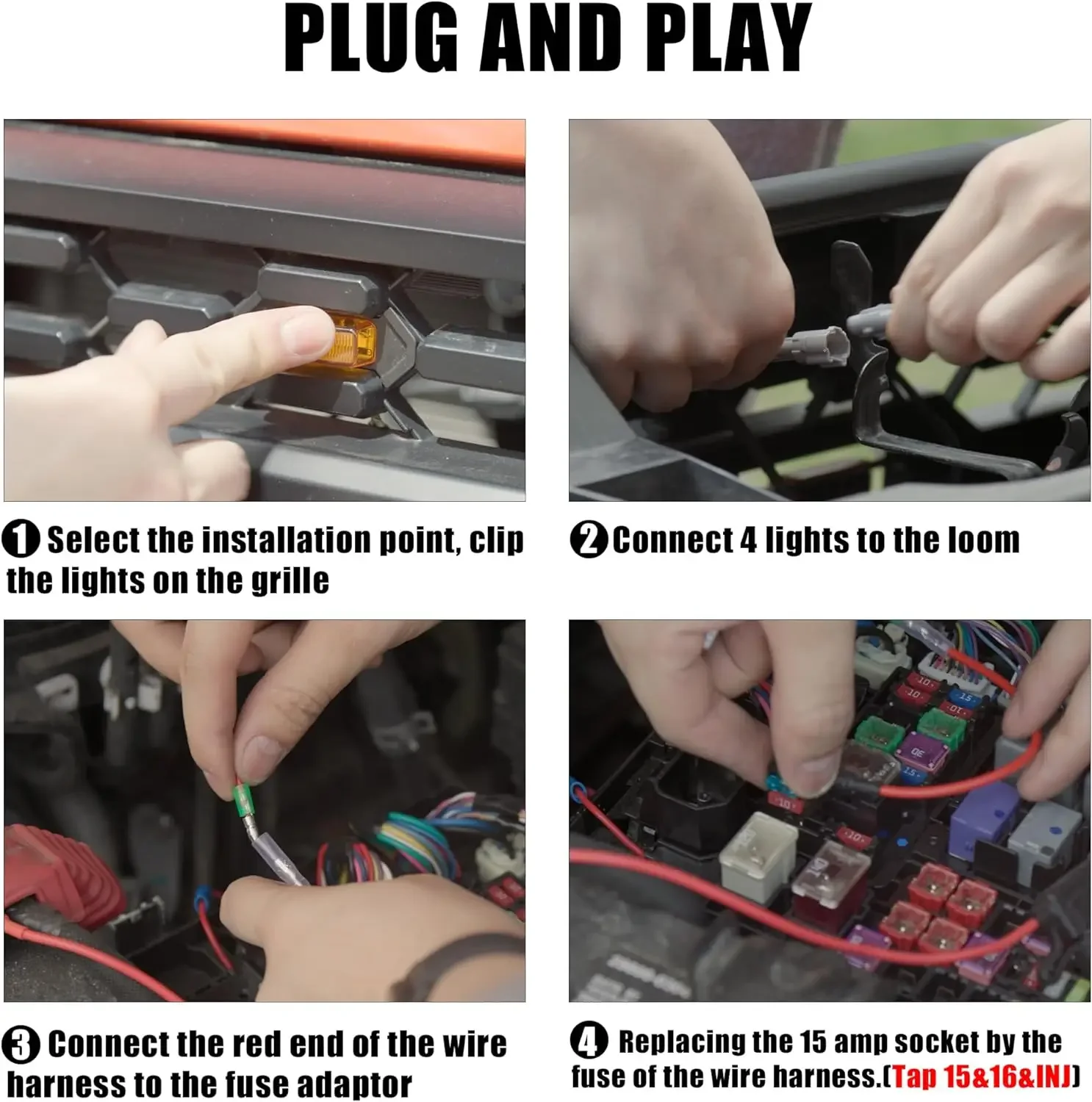 4PCS Car Front LED Grille Light for Toyota Tacoma 2016-2019 TRD PRO Amber White Grill Light Eagle Eye Lamp Off Road Trunk SUV