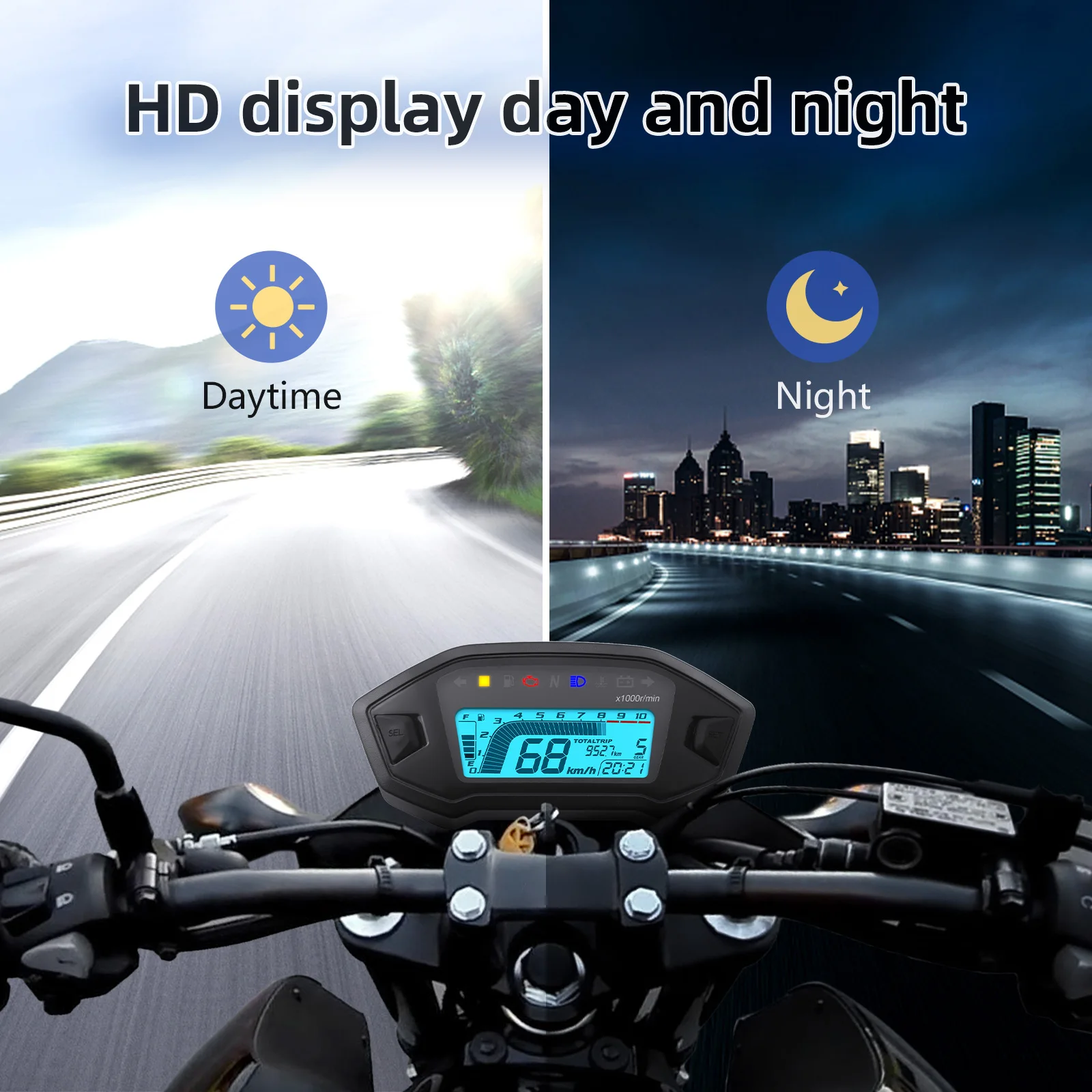 A New Universal Motorcycle LED Adjustable Speedometer 10000RPM 7 Colors Backlight Digital Odemeter Tachometer For 1,2,4 Cylinder